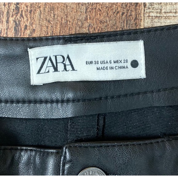Zara Faux‎ Leather Pants Black Straight Leg Trousers Womens 6 EUR38  MEX28 - Picture 5 of 7